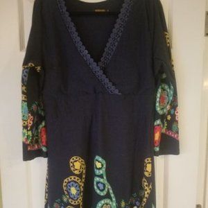 Dark blue/print boho sweater dress